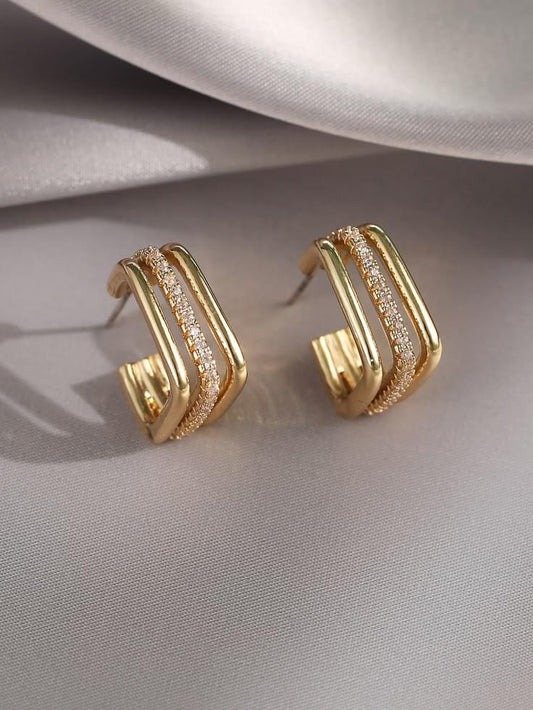Cubic Zirconia Decor Geometric Cuff Hoop Earrings