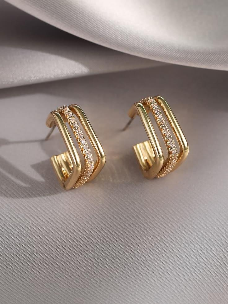 Cubic Zirconia Decor Geometric Cuff Hoop Earrings