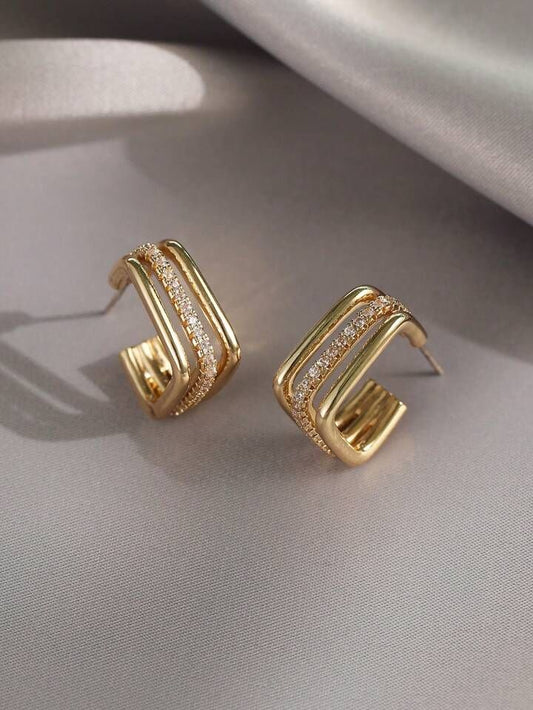 Cubic Zirconia Decor Geometric Cuff Hoop Earrings