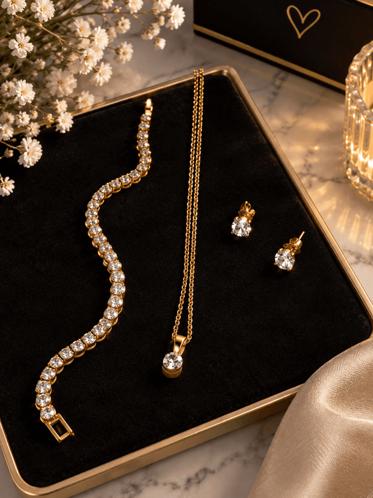 Golden Crystal Necklace & Earrings Set