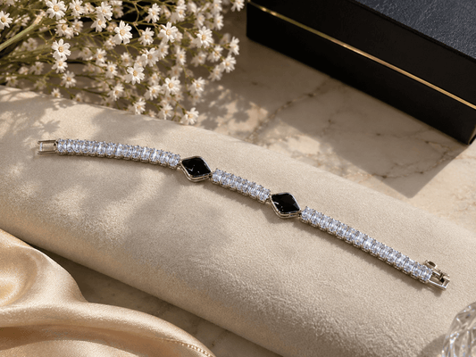 Luxury Silver & Black Crystal Bracelet | Elegant Statement Jewelry for Women